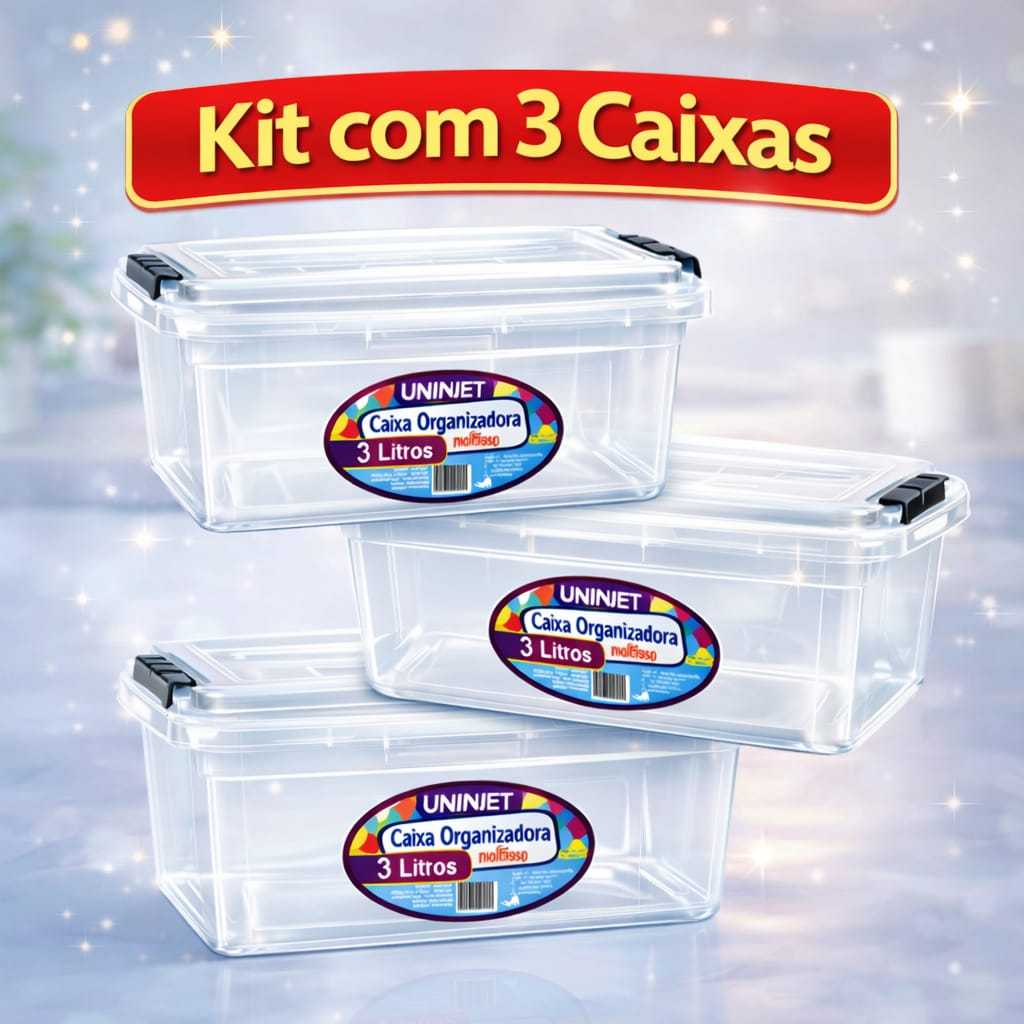 Kit Com 3 Caixas Organizadoras Transparentes Para Objetos Briquendos Documentos Multiuso Resistente Organizador Pratico