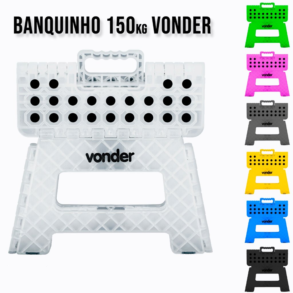 Banquinho Reforçado 150Kg Plástico Banco Dobrável Alça Casa Camping Pesca Manicure Eletricista Leve