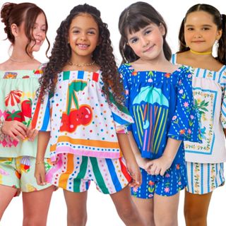 Roupa Infantil Menina – Kit 2 Pçs: Short + Blusa Estampas Exclusivas em Oferta na Shopee