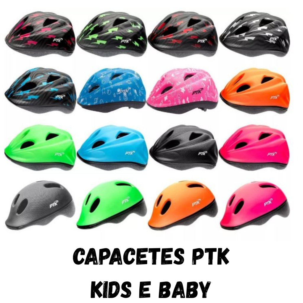 Capacete Infantil Kids PTK CICLISMO/SKATE/PATINS/PATINETE Com Regulagem Crianças  - Varias Cores