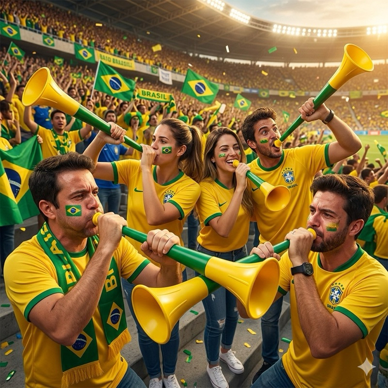 Kit 3 Cornetas 40cm Verde Amarela Brasil Copa Mundo Buzina Torcida Futebol Festa Evento Som Alto