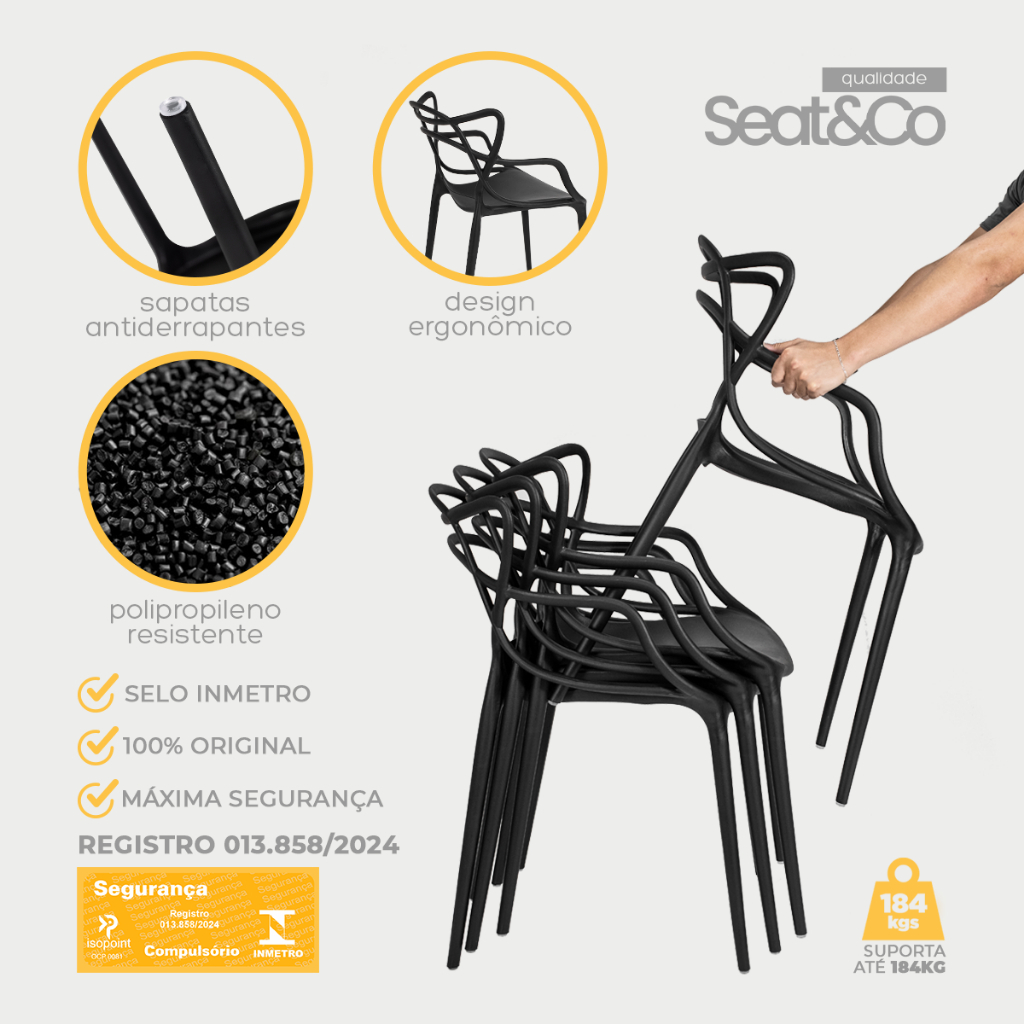 Cadeira Allegra Preta para Sala e Cozinha com Mini Cadeira Brinde - Seat&co