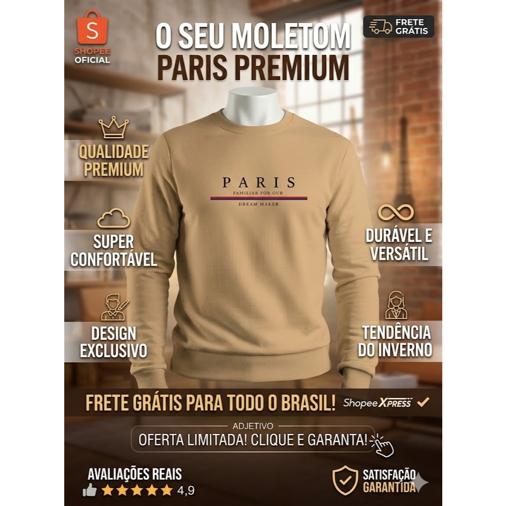 Blusa de Frio Moletom Milano Italia Casual Flanelado Careca Gola Redonda