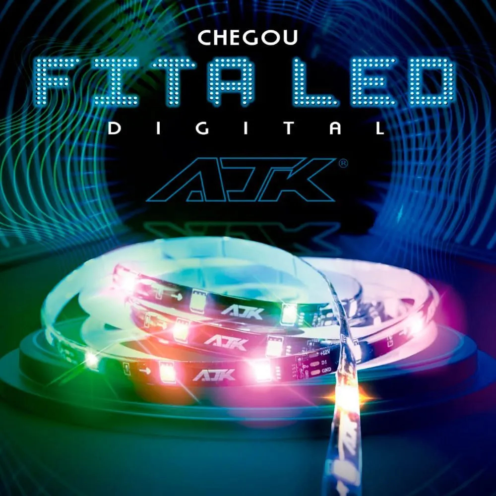 Fita LED Automotiva AJK RGB 2811 SMD 5050 2,5m IP65 Strobo Rítmico Power VU Smart Control em Oferta na Shopee
