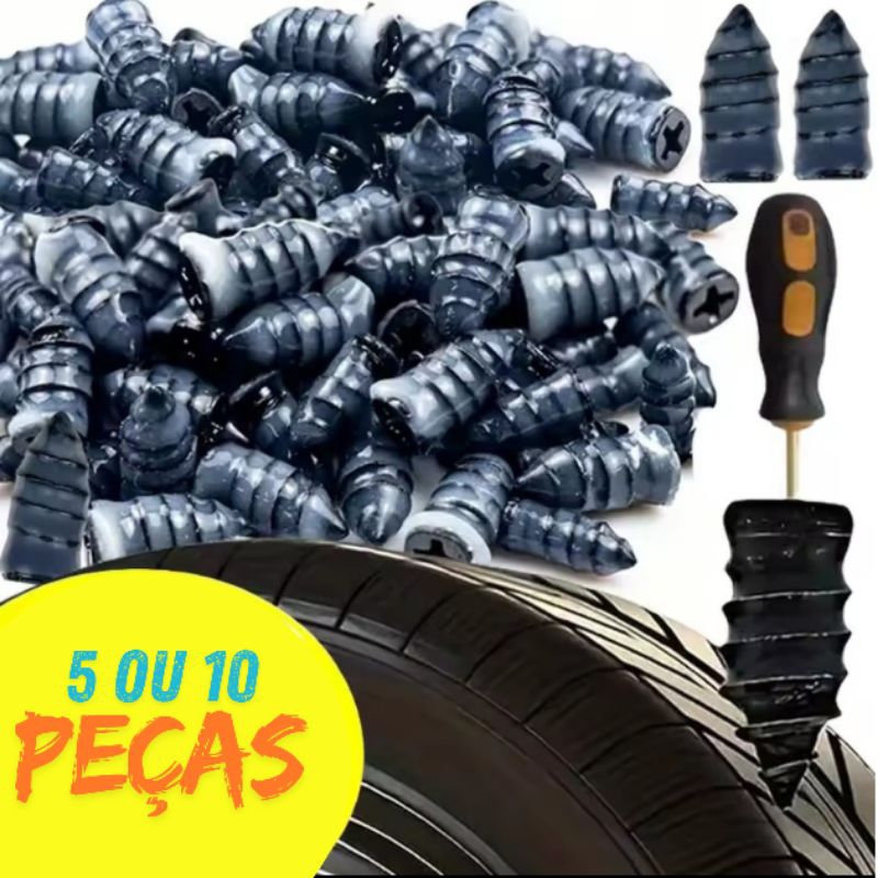 Kit/Jogo Remendo Reparador Parafuso Pneu Carro Moto Caminhão Bicicleta 5 ou 10 Pçs