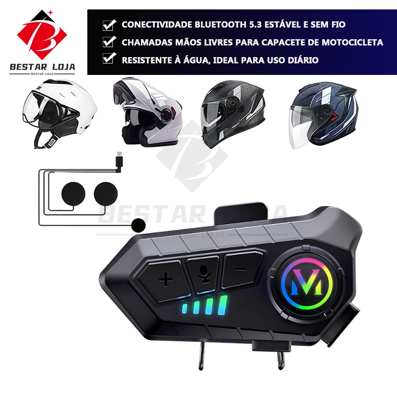 BESTAR LOJA Y10 Motocicleta Sem Fio Bluetooth 5.3 Fone de Ouvido Capacete Kit de Chamadas Mãos Livres À Prova D'Água em Oferta na Shopee