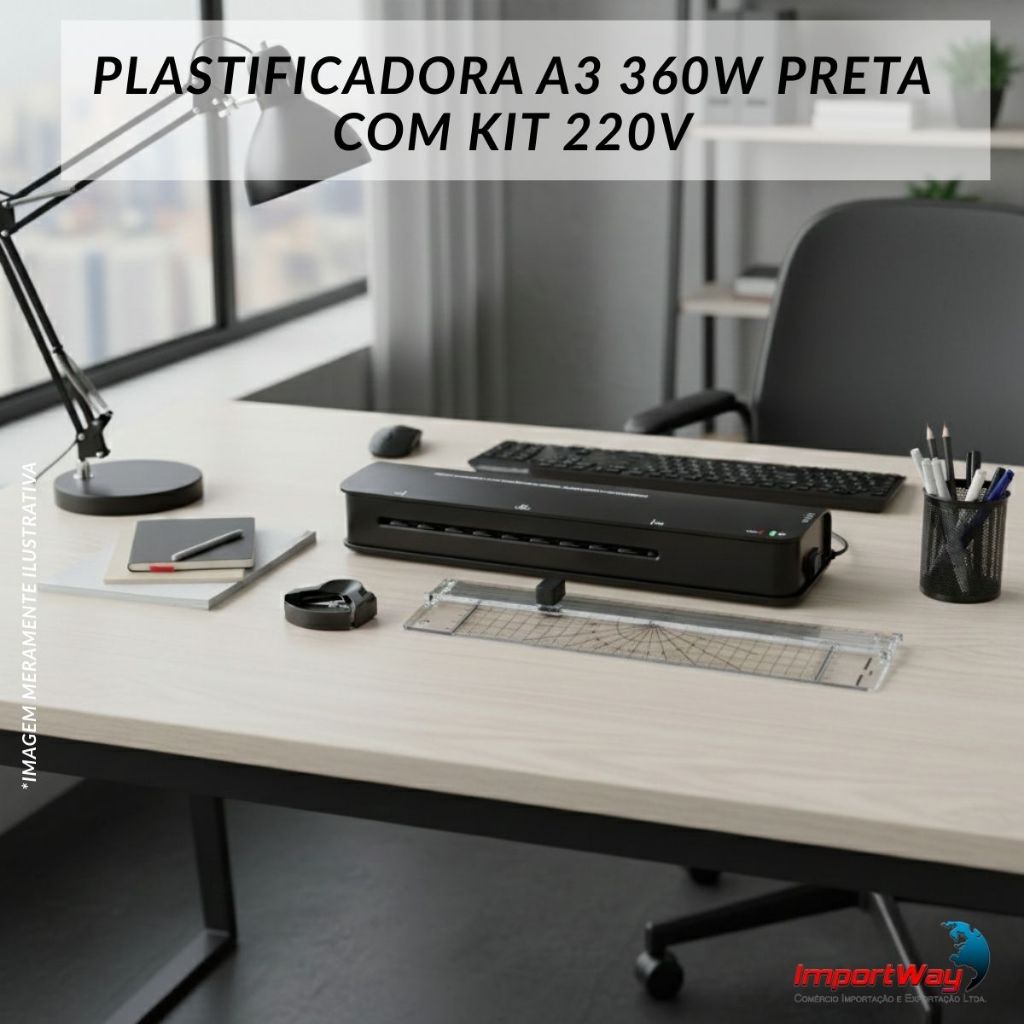 PLASTIFICADORA A3 360W 220V PRETA COM KIT COMPLETO PARA PLASTIFICAÇÃO IWE017 - IMPORTWAY