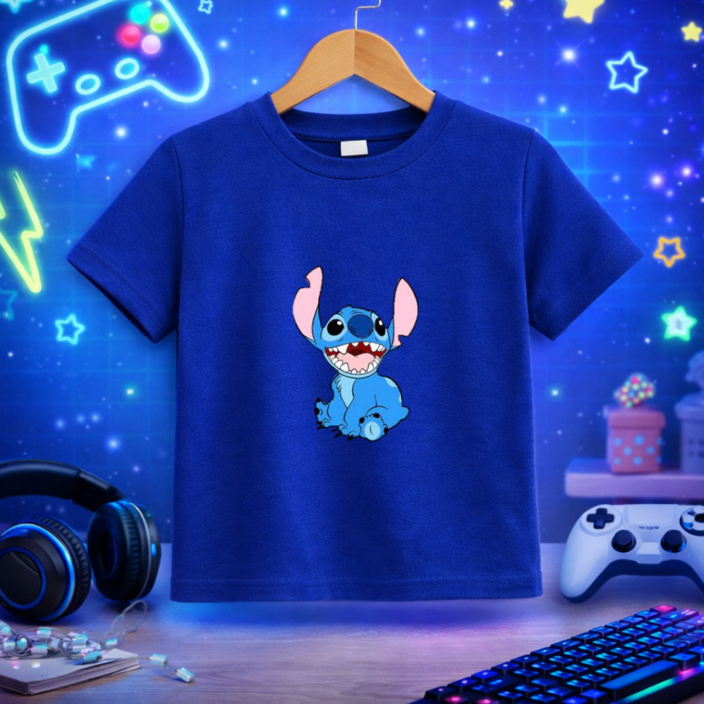 Camiseta Infantil Menina Estampada Personagem Stitch Algodão 30.1 Confortável
