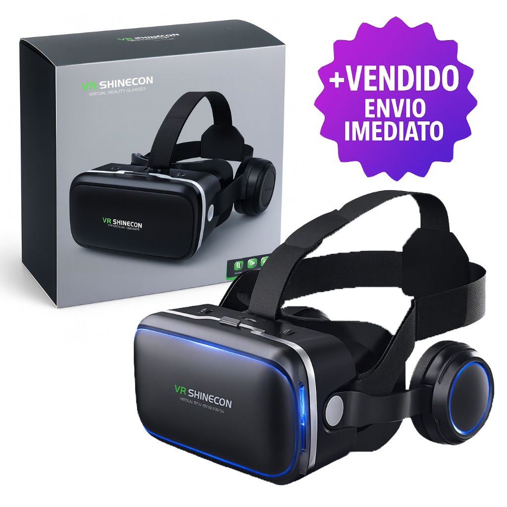 Oculos VR Shinecon Realidade Virtual 3D 360° C/ Fone P/ Smartphones 4.7 a 6.5 Polegadas Imersivo