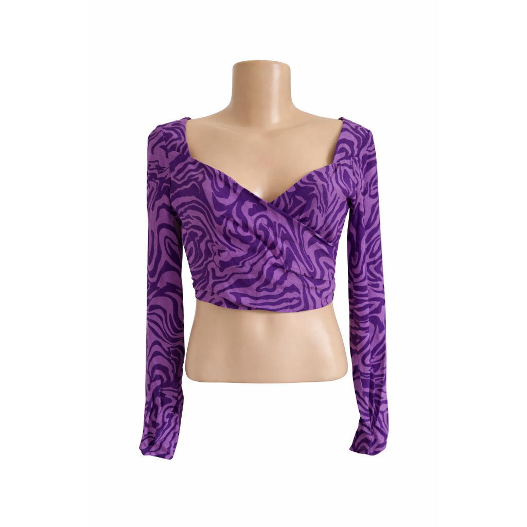 Cropped Bershka manga longa roxo  Estampa abstrata  Tam P