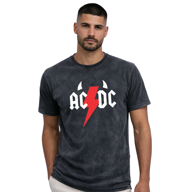 Camiseta AC/DC RCK Rock Estonada Modelagem Solta 3 Cores Exclusivas Estilo Vintage 100% Premium Cool
