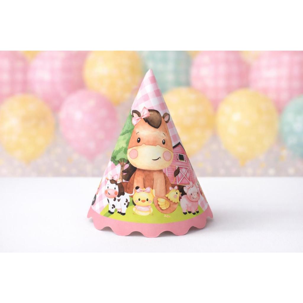 Chapéu de festa tema Fazendinha Azul / Rosa - Pronto Entrega.