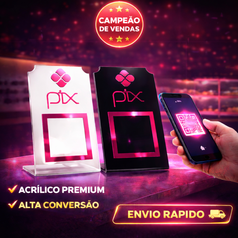 Placa Pix Premium Display Acrílico Espelhado QR Code Mesa Balcão Dourado Transparente Pink Pagamento