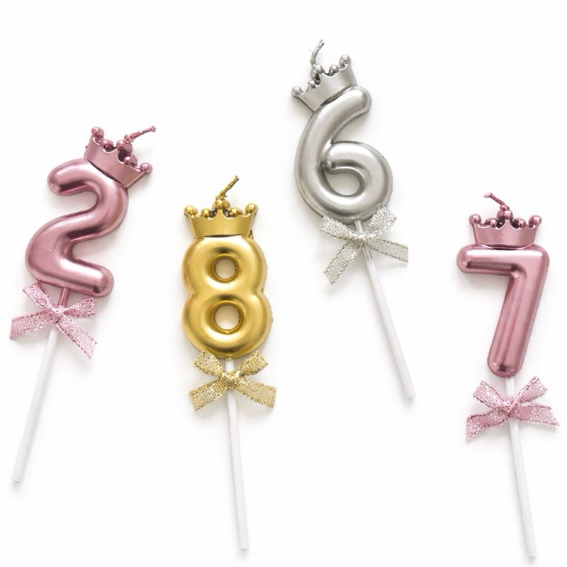 2 Vela de Aniversário Número Coroa para Bolo no Palito com Laço em Oferta na Shopee