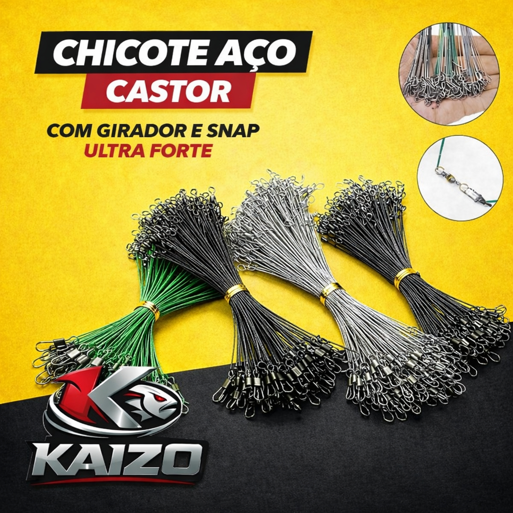 Kit Chicote Pesca Aço Premium Ultra Resistente Com Snap Encastoador Girador Leader Praia Mar Rio