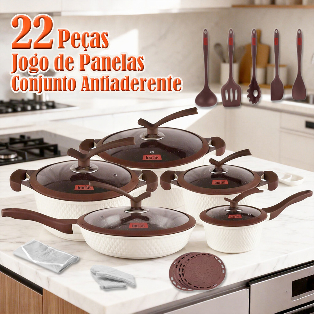 Conjunto Panelas Antiaderente 22 Peças Antiaderente Indução Gás Conjunto Revestido Cerâmica Várias Cores