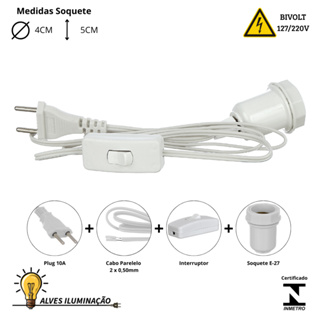 Kit 5 Cordões de Abajur Cabo Rabicho Com Soquete Coluna E27 Bivolt Completo Disponível em Vários Tamanhos em Oferta na Shopee