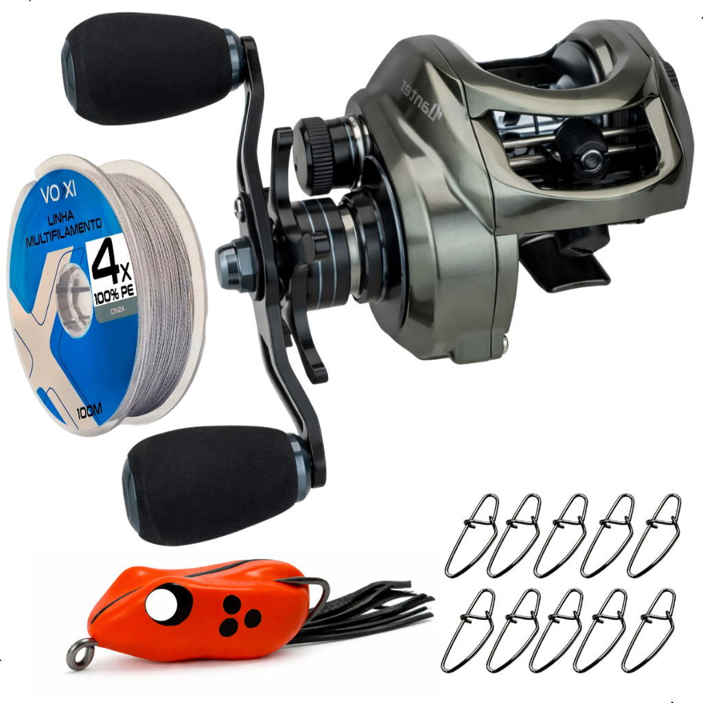Kit Carretilha Lancer + Snap Matadeira 10pçs + Linha Multifilamento 100m + 1 Brinde Frog Isca Matadeira
