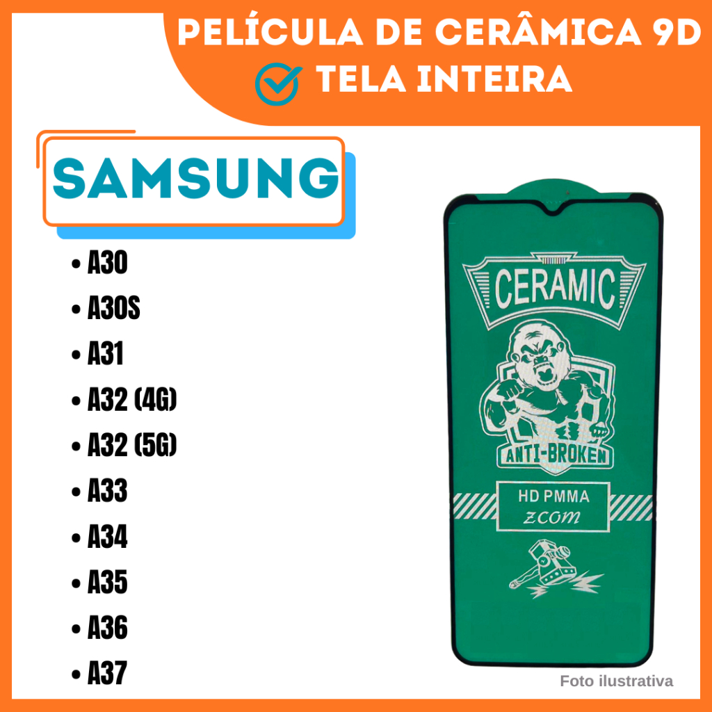 Película Cerâmica Hidrogel Flexível Para Samsung A30 / A30S / A31 / A32 4G / A32 5G / A33 / A34 /A35 / A36 / A37 / 9D.