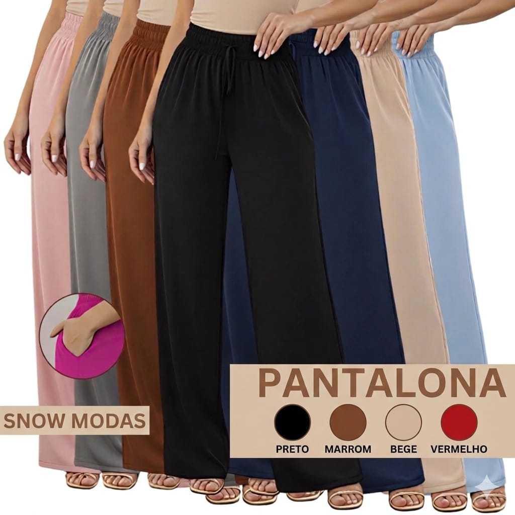Calça Pantalona Cintura Alta Feminina Tecido Duna com elastico na cintura calça flare folgadinha