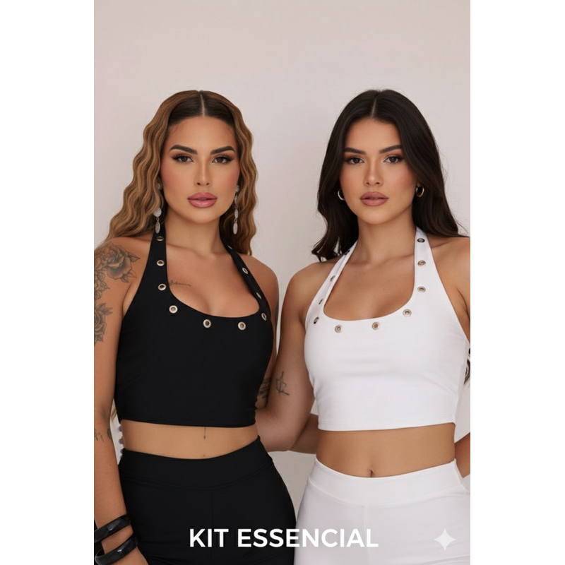 Blusa feminina forrada halter metálicos cropped ilhós moda gringa tendência blogueira festival