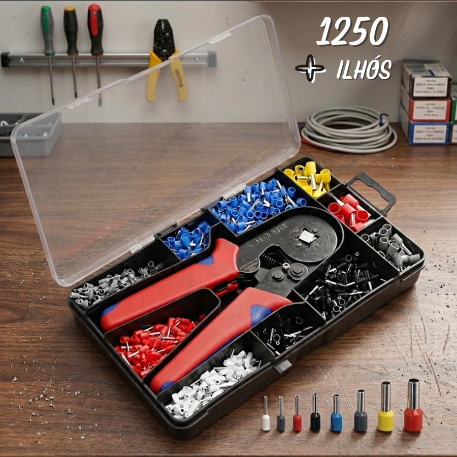 Conjunto Alicate de Crimpar Tipo Prensa Com 1250 Terminais Ilhós 0,25 A 10mm em Oferta na Shopee