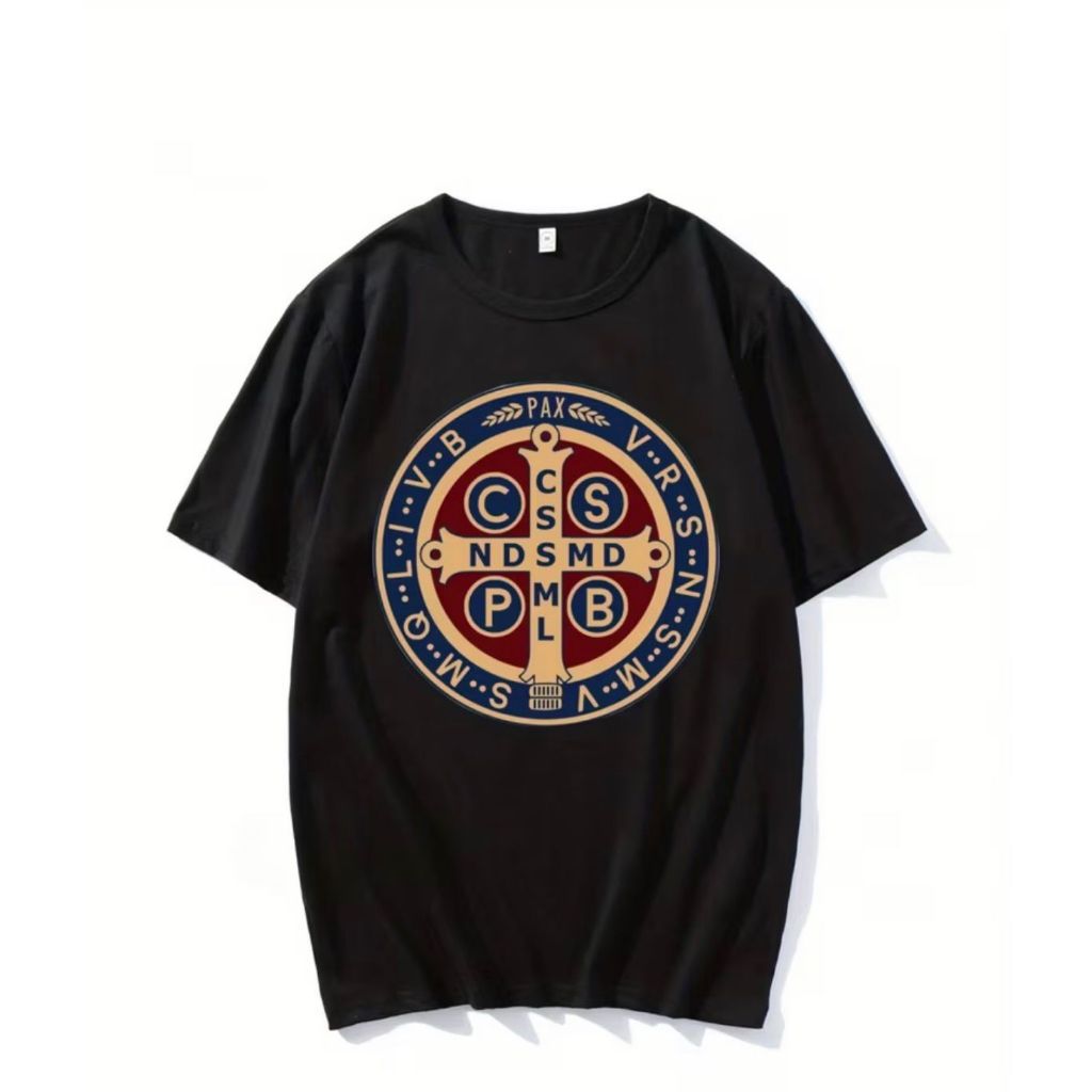 Camiseta 100% Algodão Religião Cristã Medalha de São Bento Camisa Unissex