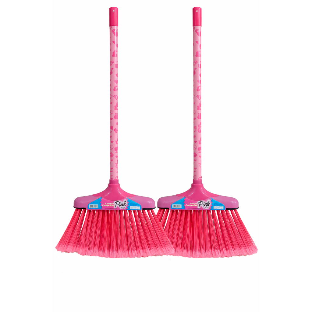 KIT COM 2 VASSOURAS PINK PLUS COM CABOS 120CM