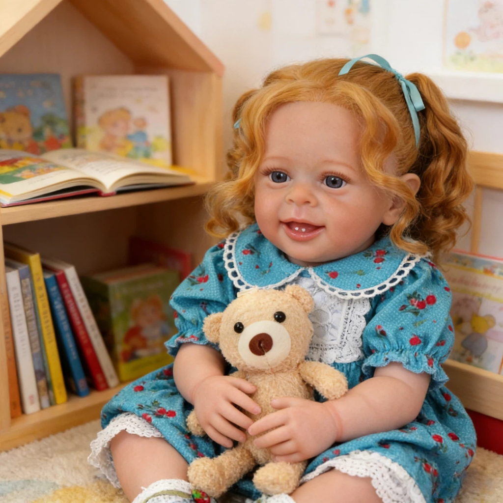 Bebê Reborn Menina Silicone 55cm Boneca Ohlo Azul com Acessórios Pode dar Banho Brastoy