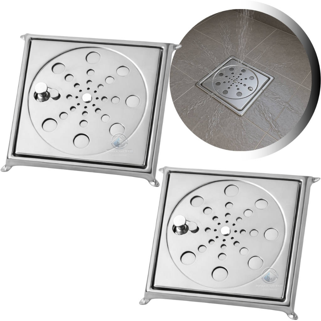 Kit 2 Ralo Inox 10x10 Completo Grelha Com Caixilho Cromado/Para Banheiro/Piso Lavanderia