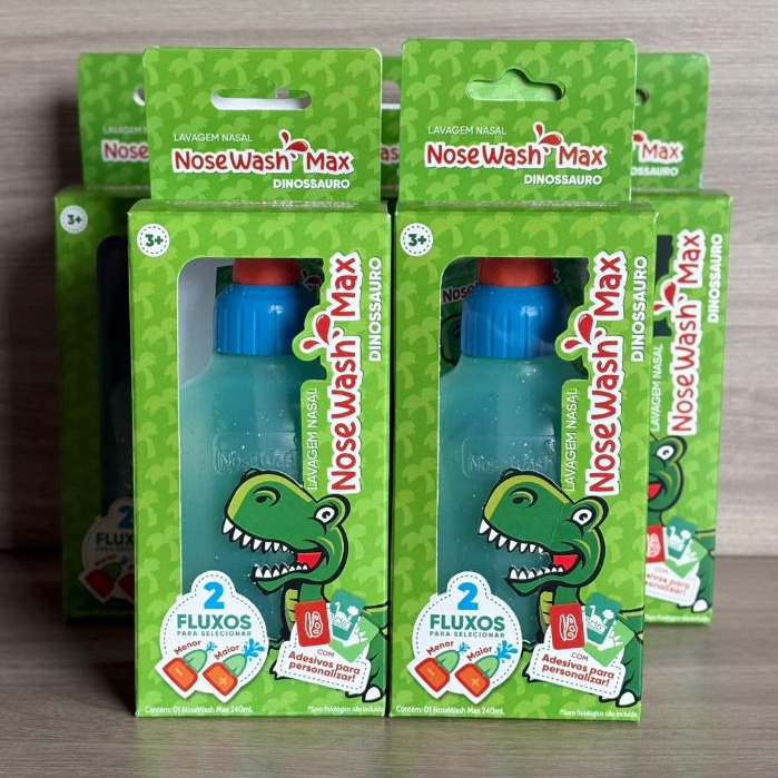 Kit c/ 4 Lavadores Nasal Max 240ml Dinossauro com Controle de Fluxo e Bico Supersoft – NoseWash