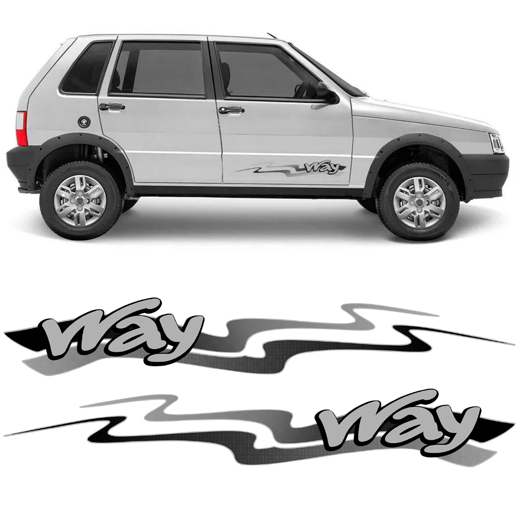 Kit 2 Adesivo Uno Way 2013 2014 13 14 Cinza Porta Lateral