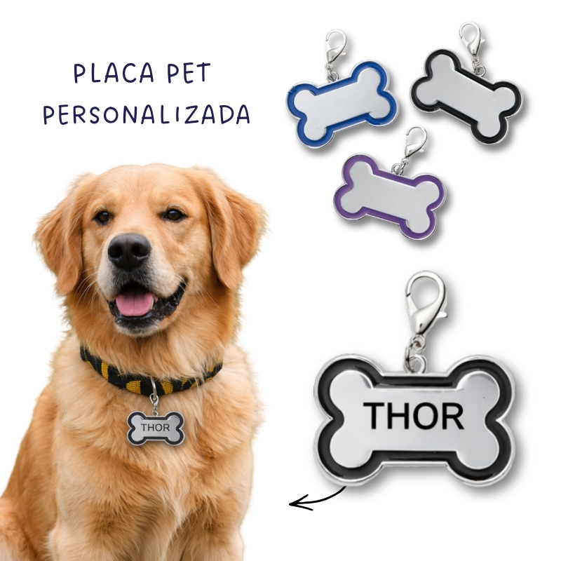 Placa Pet Personalizada Gravação a Laser Metal Frente e Verso Nome + Telefone Pingente Identificação