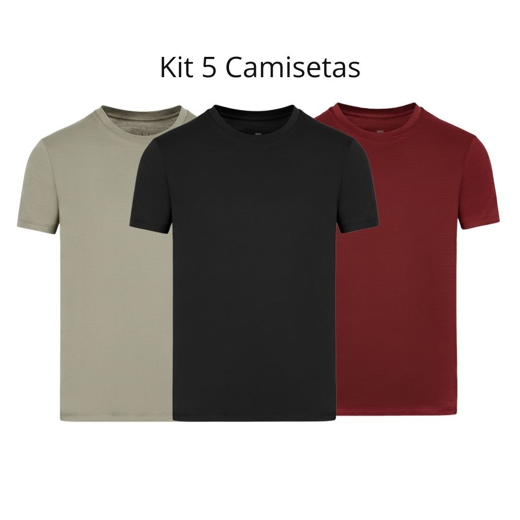 Kit 5 Peças Camiseta Masculina Básica Lisa 100% Algodão Manga Curta Cores Sortidas