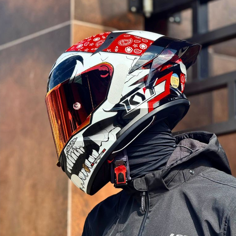 CAPACETE KYT TT COURSE CORSE PIRATE PIRATA CAVEIRA VERMELHO ESPORTIVO MOTO MASCULINO