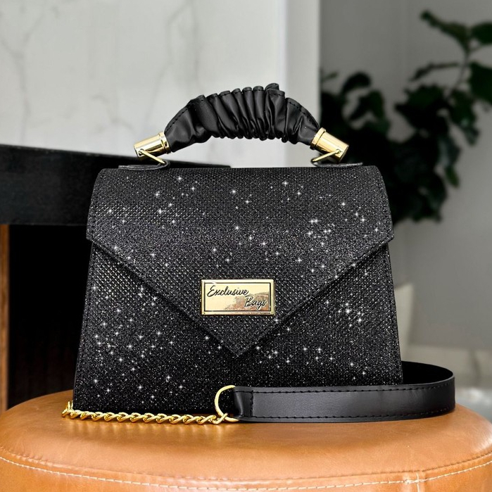 Bolsa De Glitter Brilho Feminina Carla Transversal E Mão Festa
