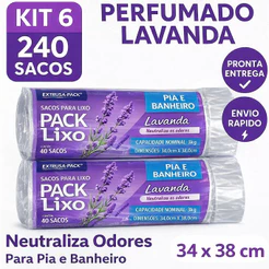 Kit com 6 Sacos de Lixo Lavanda Neutralizador de Odor 34cmx38cm c/40 cada - Extrusa-Pack