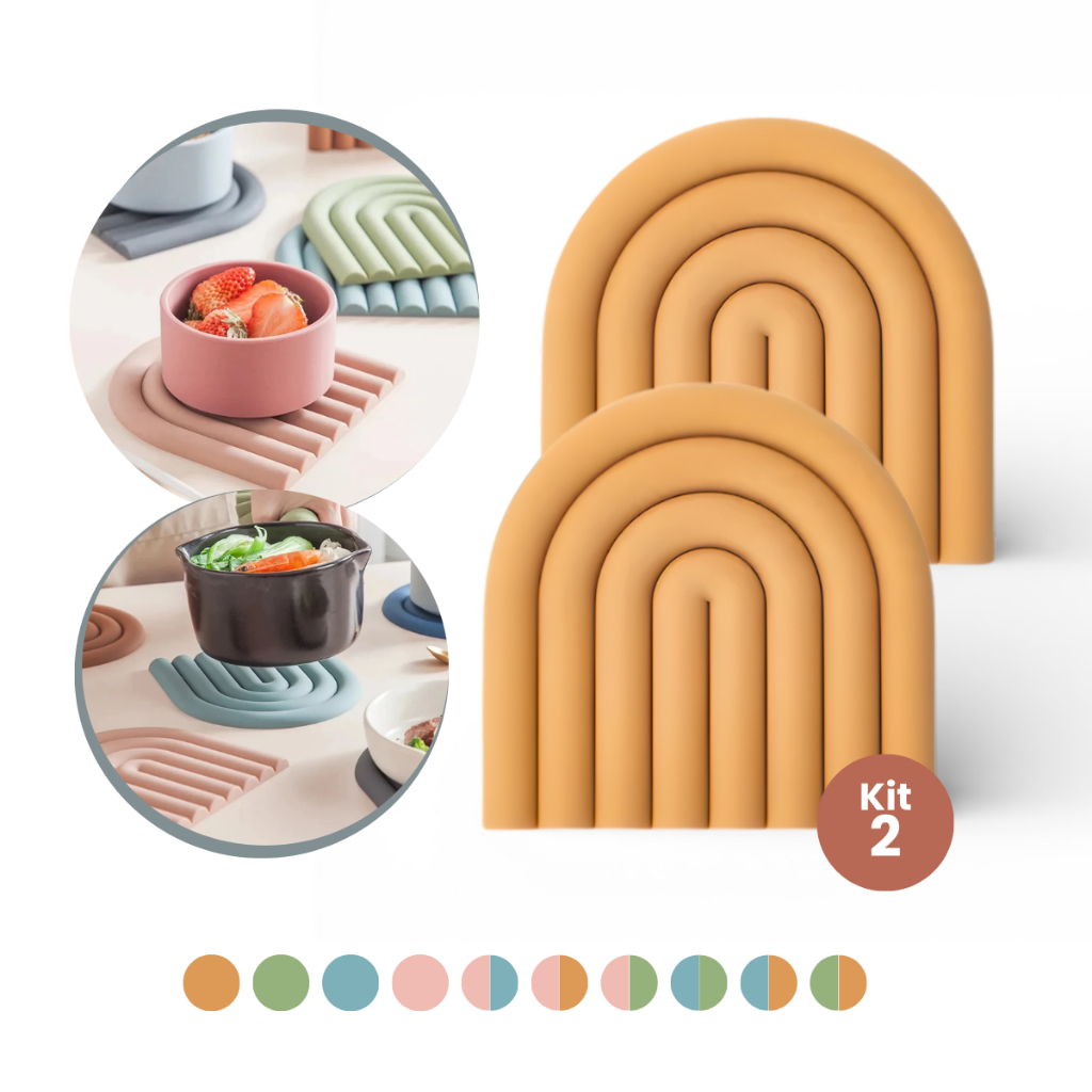 Descanso De Panela Kit 2 Silicone Antiderrapante Protetor Mesa Resistente Cozinha Multifuncional