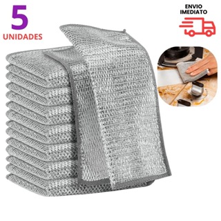 Kit 5 Panos Abrasivos | Fibra Metálica Multiuso, Prático p/ Limpeza Pesada e Louças Cozinha em Oferta na Shopee