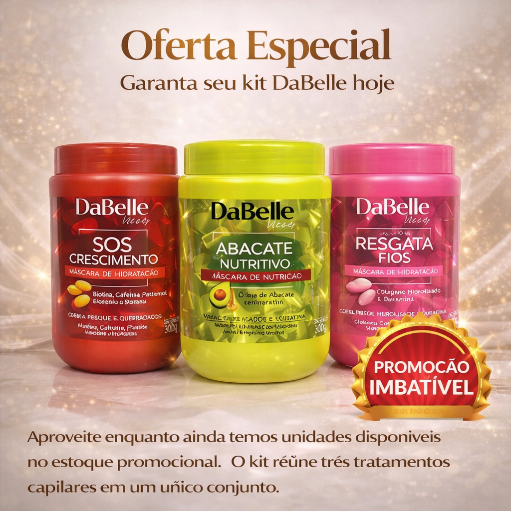 Kit Máscara Capilares Dabelle Tratamento (SOS Crescimento + Abacate Nutritivo + Resgata Fios) 800ml