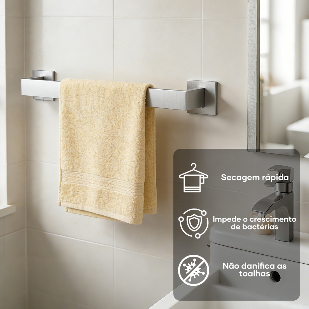 Kit Acessórios para Banheiro 5 Peças em Aço Inox 304 Toalheiro Porta Papel Higiênico e Ganchos — imagem 2 de 2