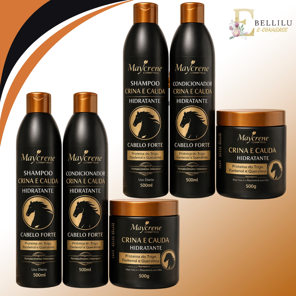 2 Kits Maycrene Crina e Cauda Força e Crescimento 6x500ml (2 Shampoo, 2 Condicionador e 2 Máscara) em Oferta na Shopee