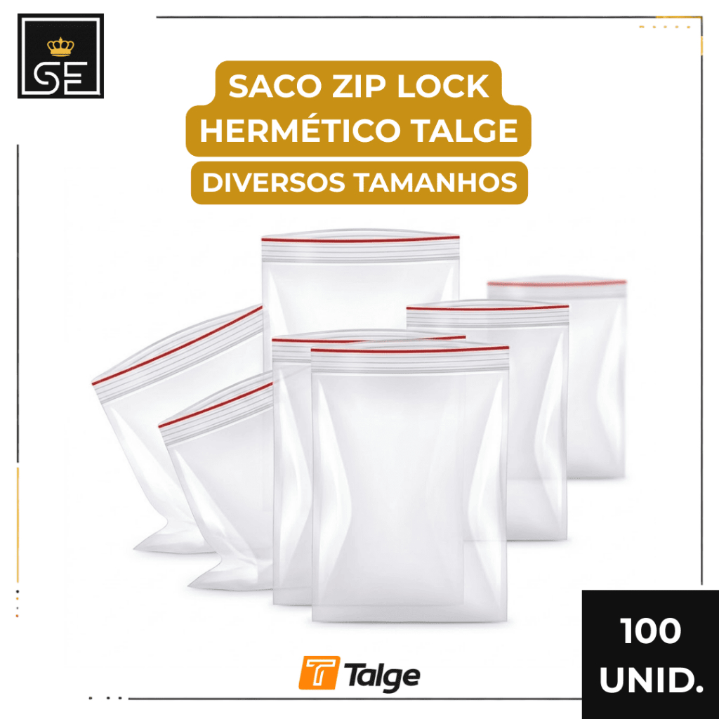 Saco Zip Lock Hermético Transparente Talge 100 Unidades Armazenamento Organização Proteção 4x4 5x7 6x9 9x12 10x14 14x20