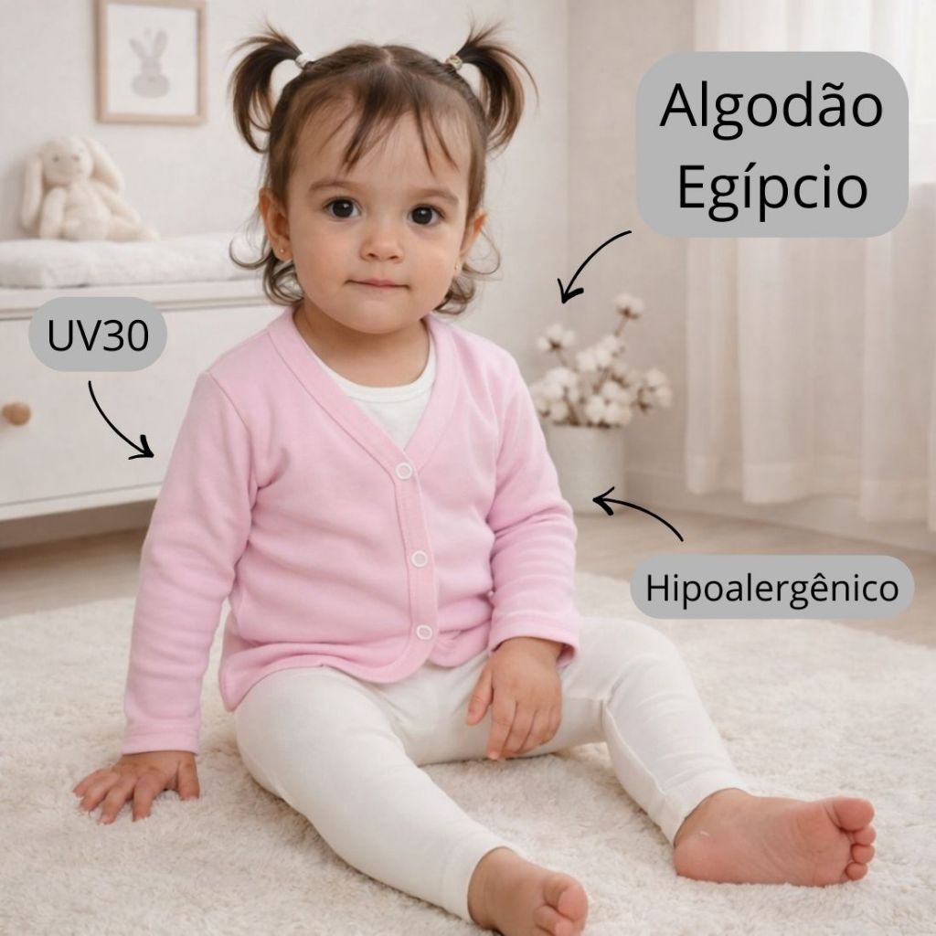 Casaquinho Cardigan Algodão Egípcio para Bebê Menina e Menino em Suedine