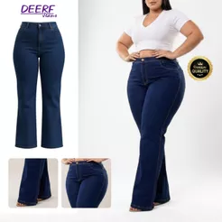 Calça Jeans Flare Plus Size Cintura Alta Lycra Elastano Premium Efeito Levanta Bumbum Curve Premier