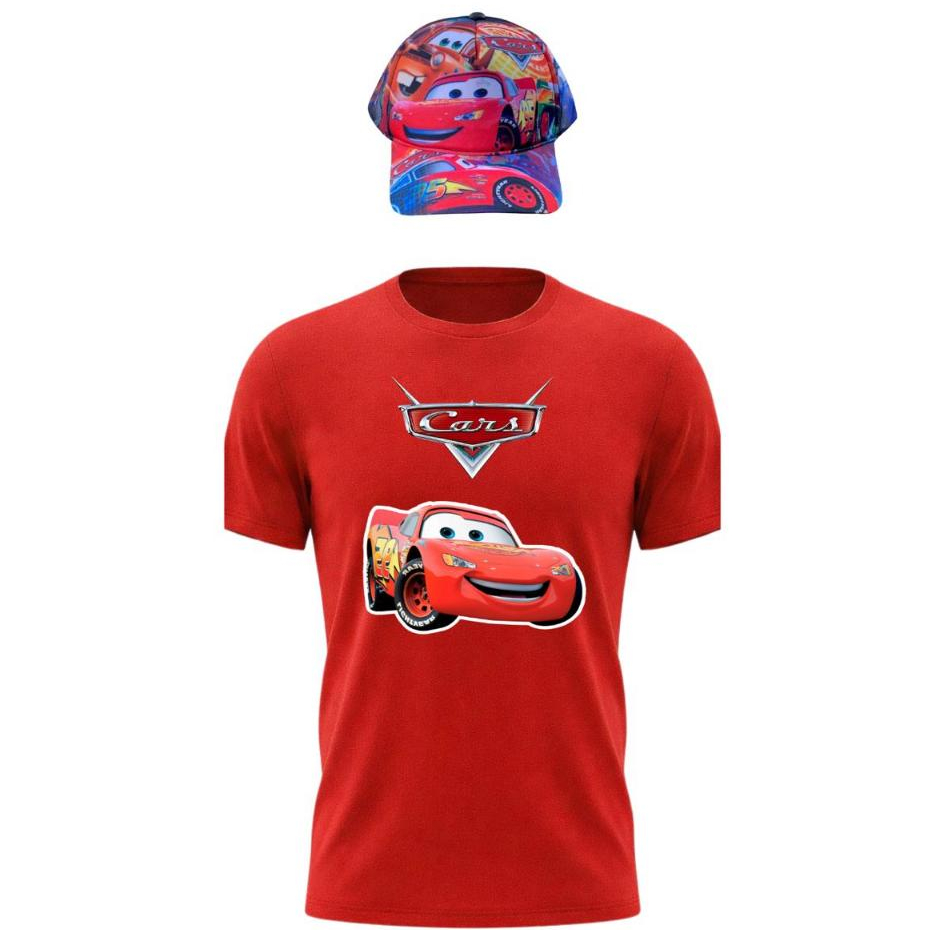 Kit Camisa Mais Bone Mcqueen do carros , ante encolhimento , tecido 30.1 100% algodao , seu filho merece