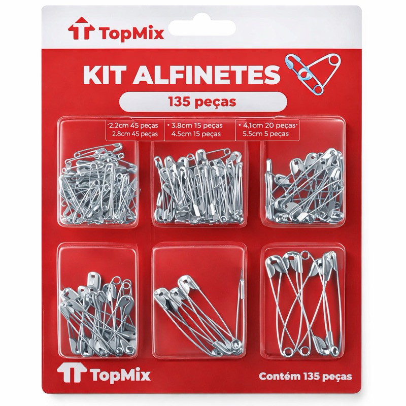 KIT ALFINETES DE SEGURANÇA 135 PEÇAS – DIVERSOS TAMANHOS | COSTURA, ARTESANATO E USO DOMÉSTICO