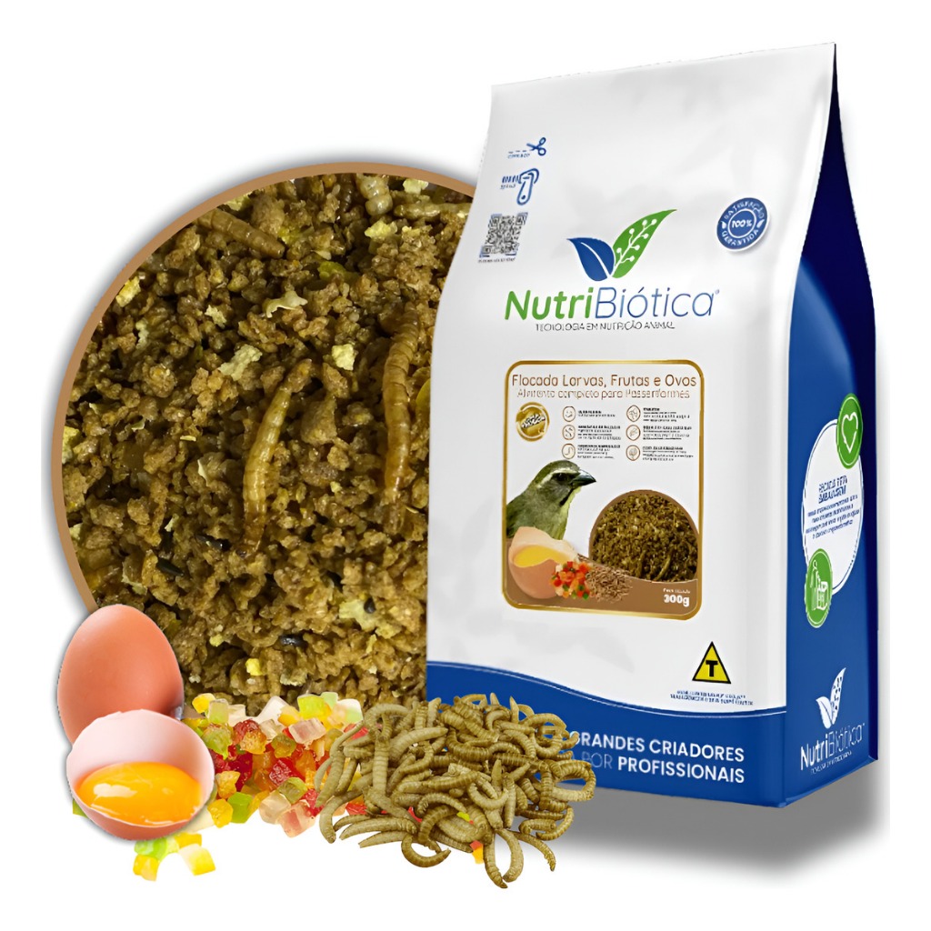 Ração Flocada Nutribiótica Trinca Ferro Com Frutas e Larvas 300g - Petisco Esquenta Torneiro