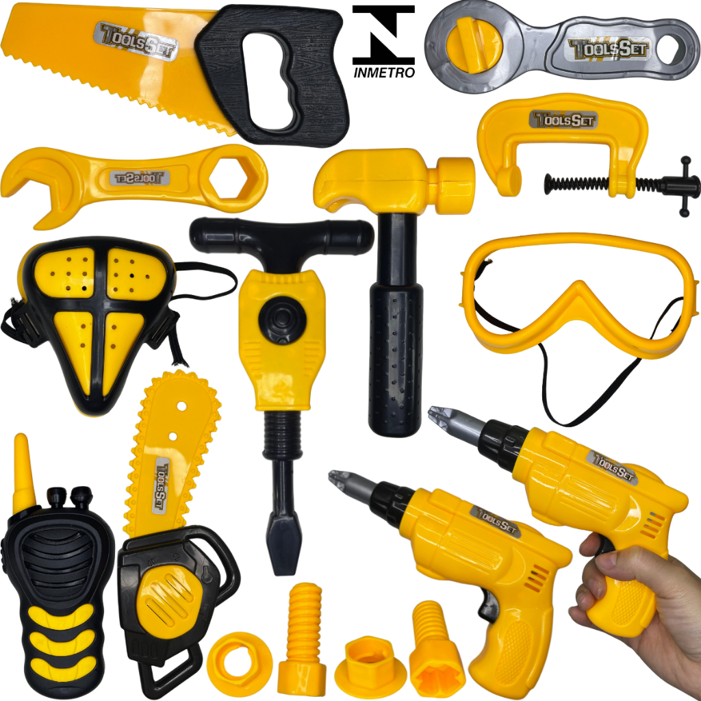 Kit Engenheiro Infantil Ferramentas de Brinquedo Mini Construtor Menino Menina Faz de Conta 16 peças em Oferta na Shopee