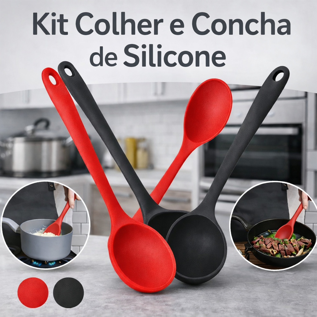 Kit Colher  Concha de Silicone Premium  Não Risca Panelas Antiaderente Durabilidade Máxima em Oferta na Shopee